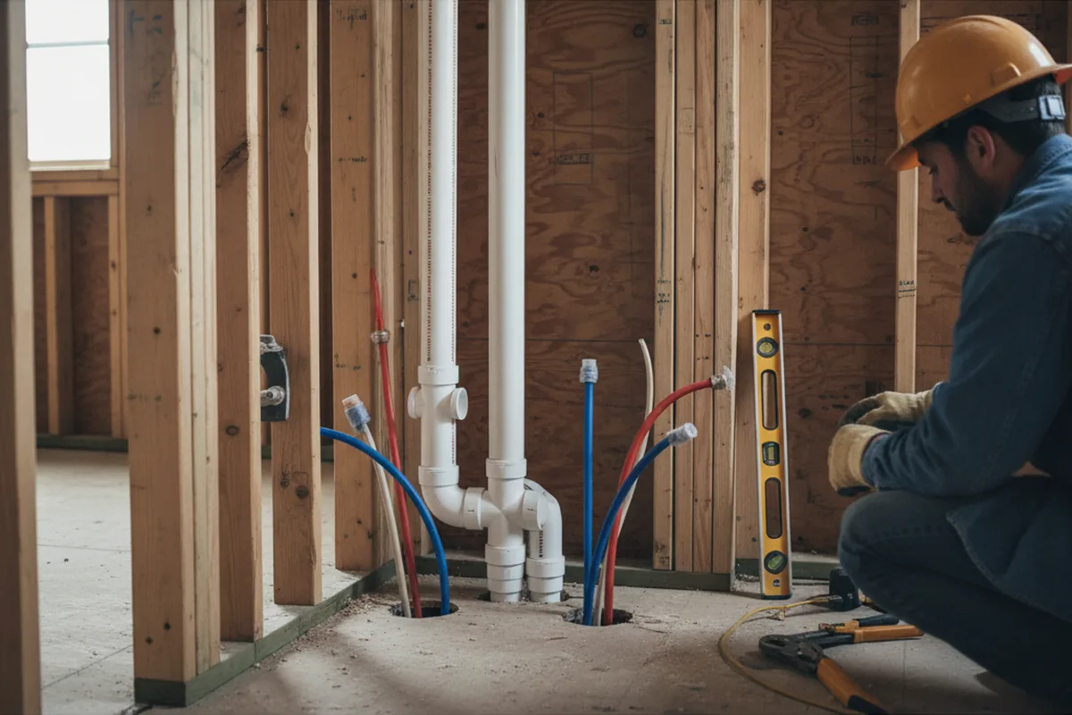 Drain and supply rough-in during Leak Detection in Enfield